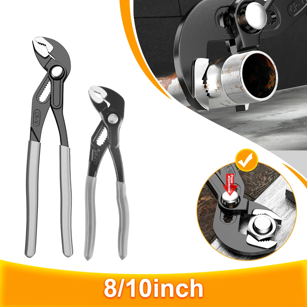 Boat Repair Tools Water Pipe Tube Wrench Plumbing Pliers Clamp Pliers 100mm Large Opening Water Pump Wrench Removal Kit 8/10inch