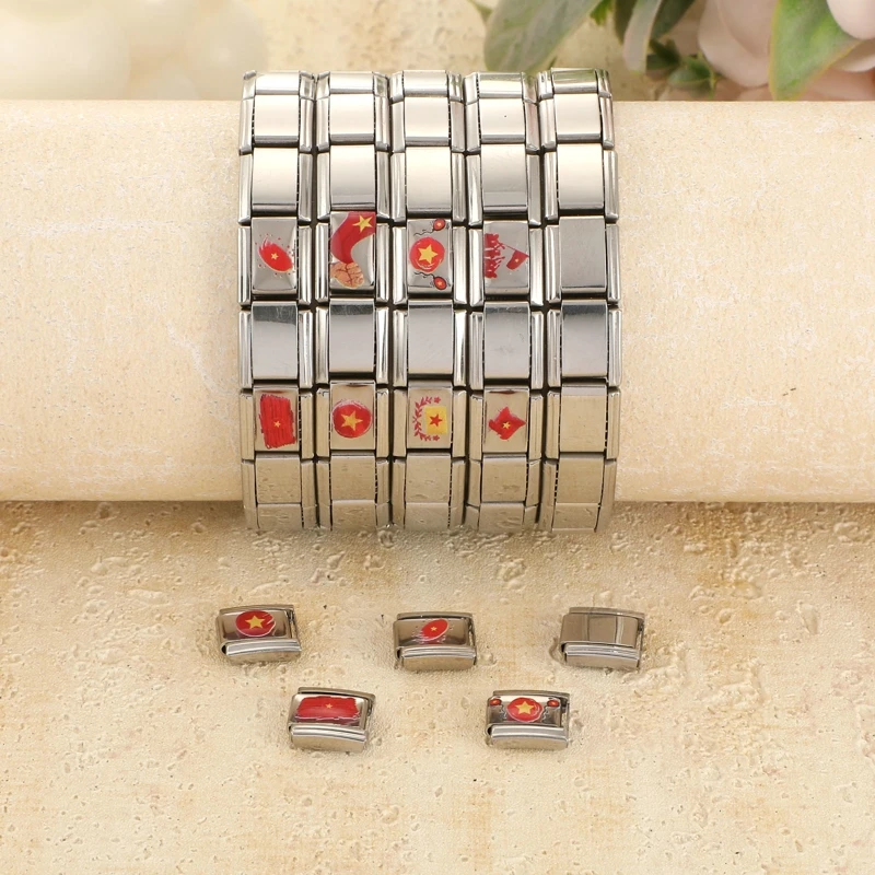 New Vietnamese Heroes Day Series Pattern Italian Charm Links Fit 9MM Bracelet Stainless Steel Women Men DIY Making Jewelry