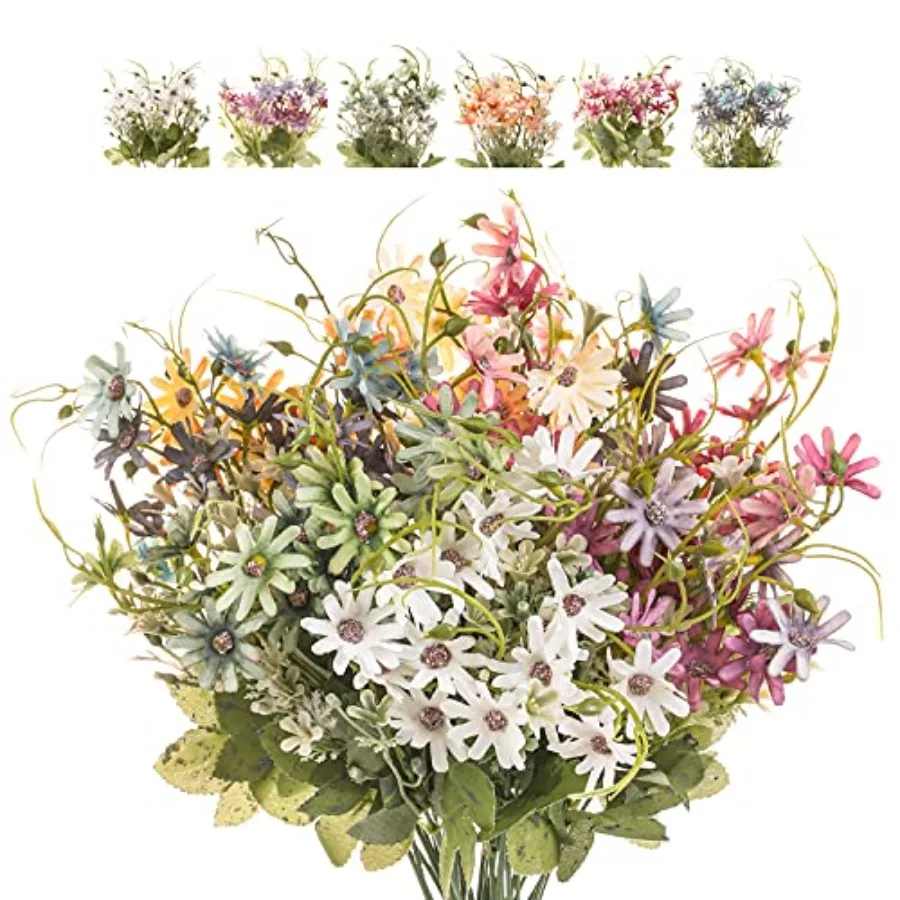 

Artificial Flowers Wildflowers Silk Daisy Spring Fake Daisies Decoration Summer UV Resistant Colorful Mixed Bundles Faux Greene