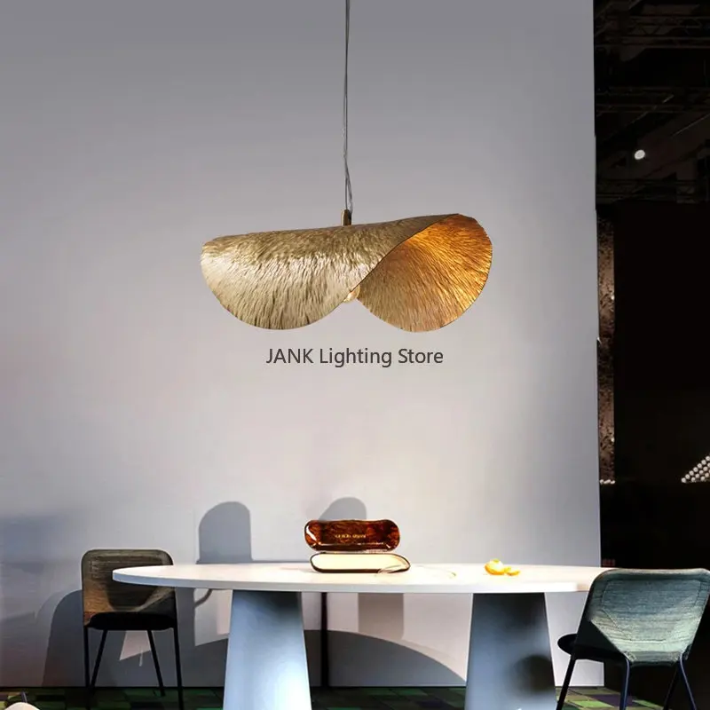 Hete Verkoop Minimalistisch Creatief Decor Koperen Hanglampen Lotus Blad Hoed Lamp Woonkamer Restaurant Lichtbar Led Kroonluchter