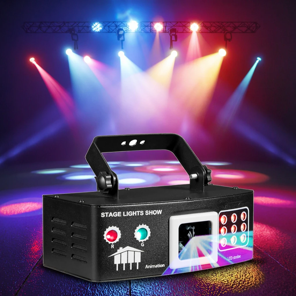 12 lenti DJ Disco Party Stage Light Strobe Laser LED con telecomando Suono DMX RGB per interni Bar KTV Music Show Feste