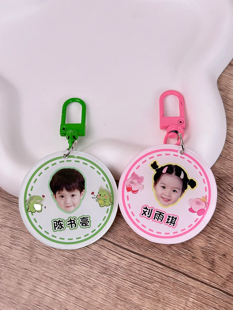 Customized Acrylic Cartoon Pendant Photo Name Tag For Students Hanging On Schoolbag Personal Name Tag For Kids School Supplies