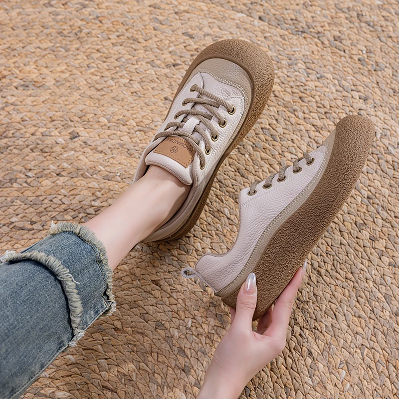 

Women's Sneakers Genuine Leather 2026 New Spring Lace-Up Women's Casual Shoes Large Size Women's Shoes Retro Ugly Cute Sneakers