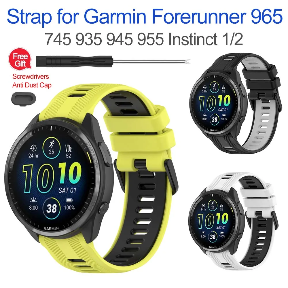 Kompatibel mit Forerunner 965 Band, 22 mm weiches Silikonarmband für Garmin Forerunner 965 Solar 955/945/935, Instinct-Zubehör