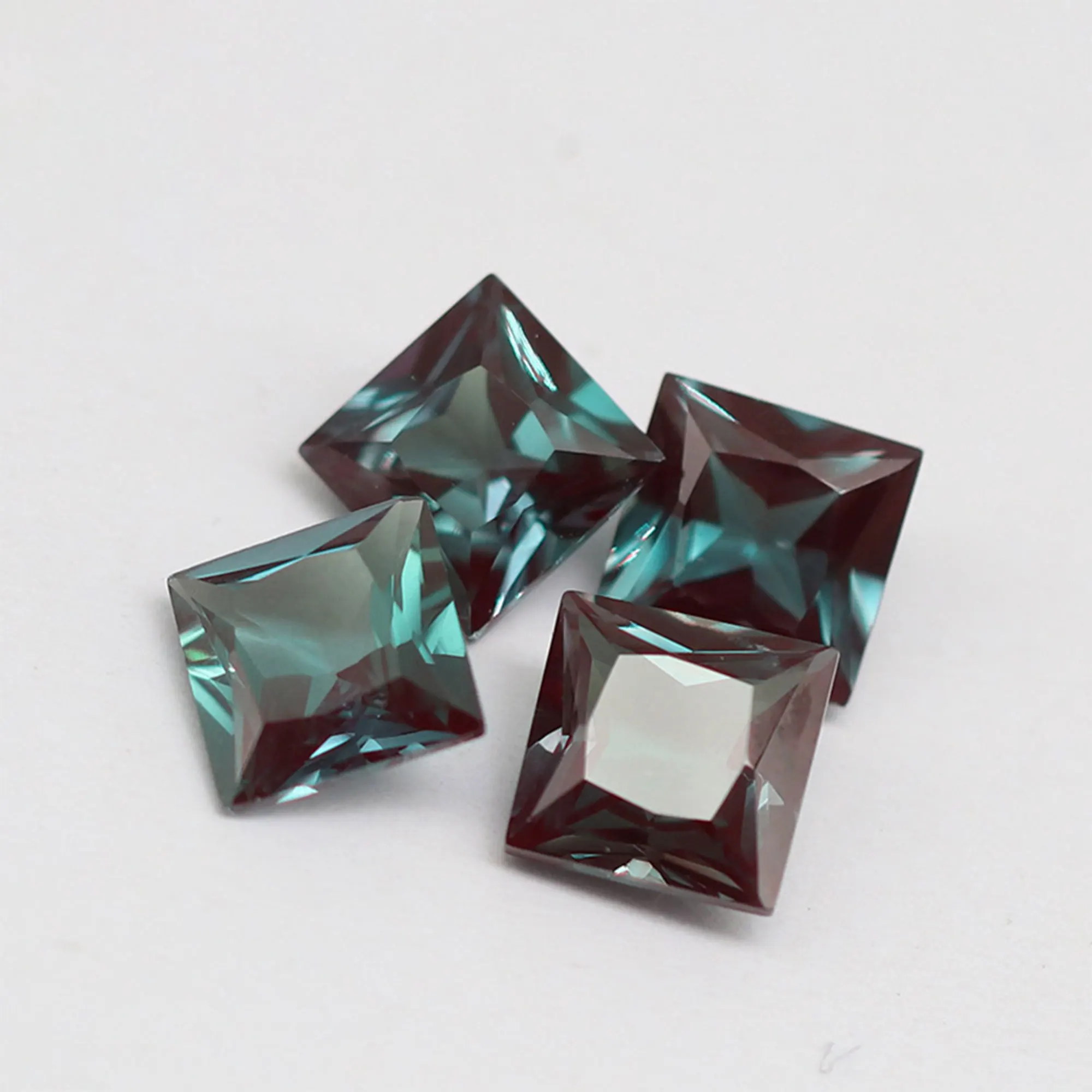 Lab Grown Alexandrite Faceted Gemstone,Princess Cut Square Color Change Stone,June Birthstone,DIY Loose Gemstone 4140029