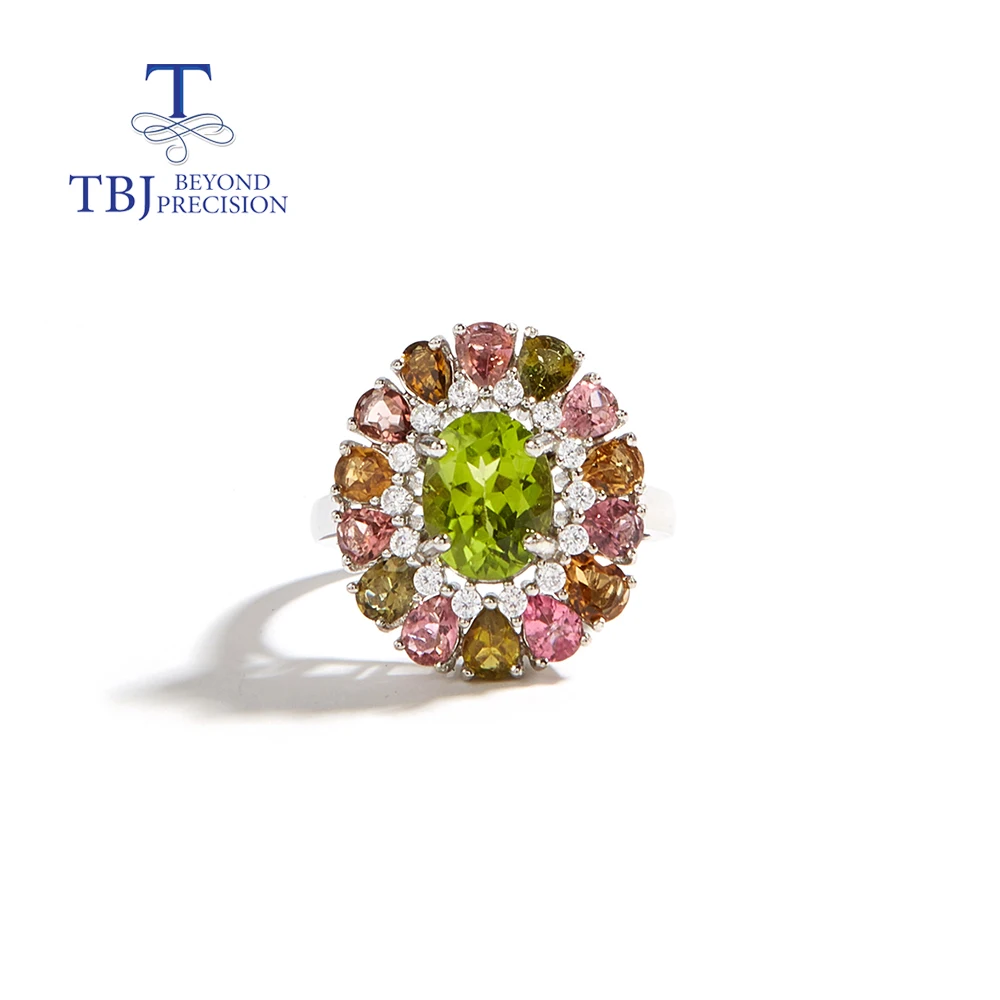 Classic Peridot Tourmaline Ring real colorful gemstone  925 sterling silver elegant fine jewelry for women nice gift TBJ 2024