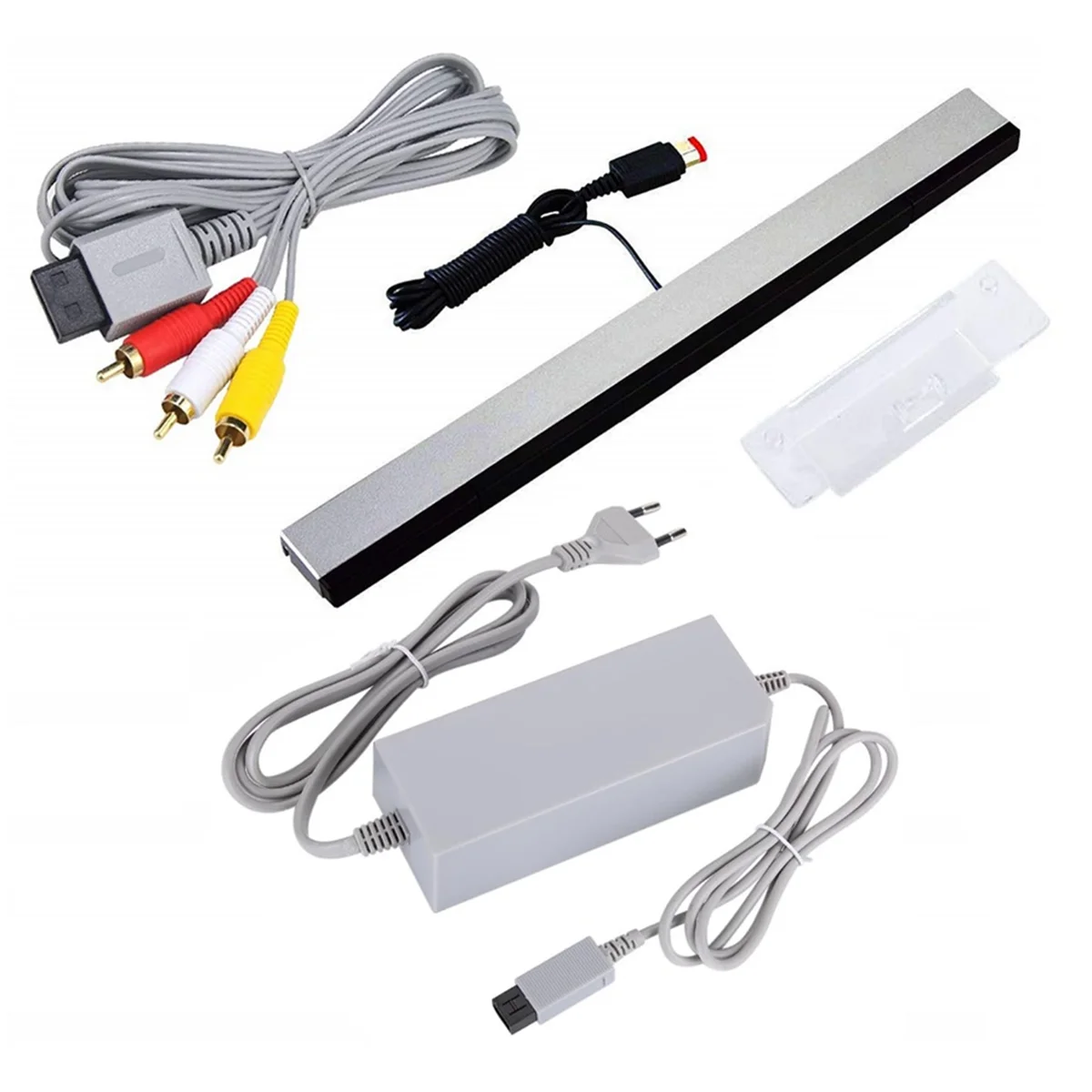 3 in 1 Wired Motion Sensor Bar + AC Power Supply Adapter Cord + Composite Audio Video Cable for Nintendo Wii EU Plug HGC