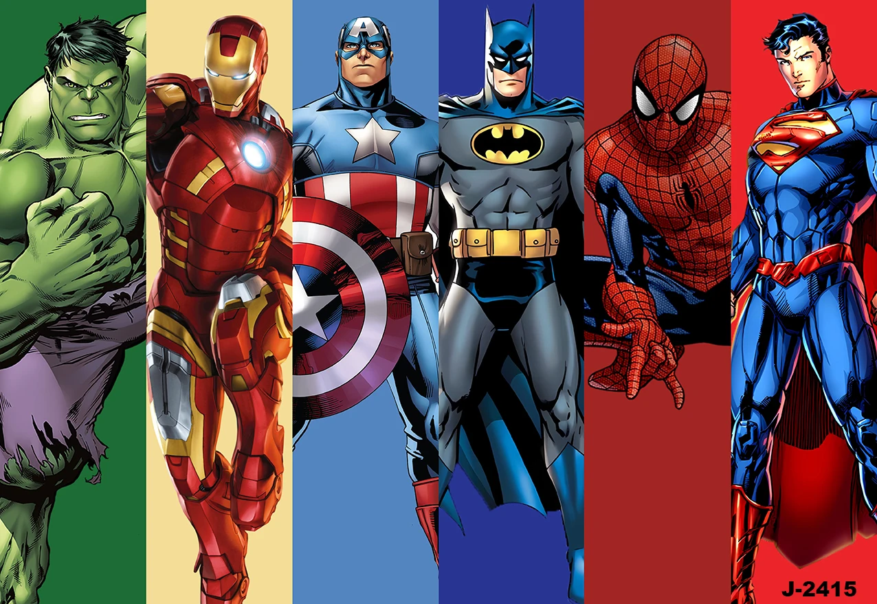 Cartoon Superhero Theme Photography Backdrop Happy Birthday Party Banner Photo Background Decoration Studio Booth Props