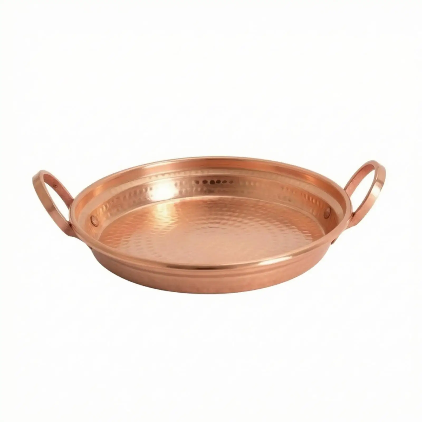 Copper Pan twoHandle Pan with Loop Handles Hammered Copper Skillet for Home Cooks, Hosts, Table Serving