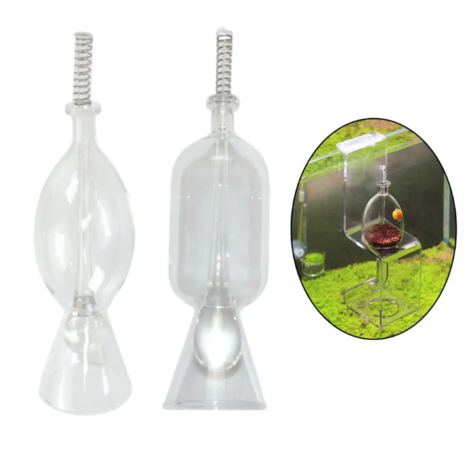 투명 유리 물고기 피더 프레스 유형 먹이 도구, 금붕어 담수 해수 어항용 다목적 어항 액세서리