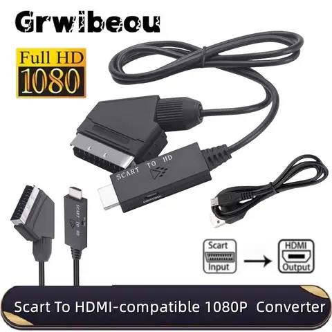 1080P SCART zu HDMI-kompatibles Konverterkabel Stecker auf Stecker SCART-Eingang zu HDMI-kompatiblem Ausgang für HDTV Sky Box Plug Play
