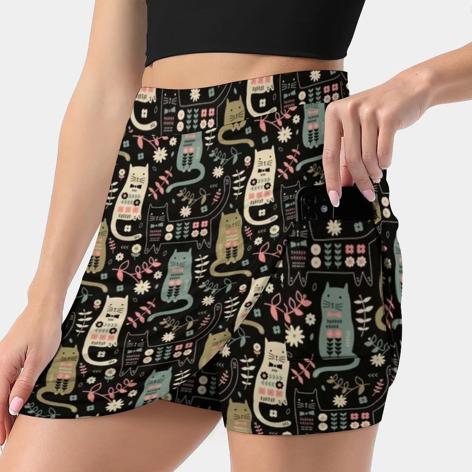 

Cat Folk Women's skirt With Hide Pocket Tennis Skirt Golf Skirts Badminton Skirts Running skirts Cat Cats Kitten Kittens Feline