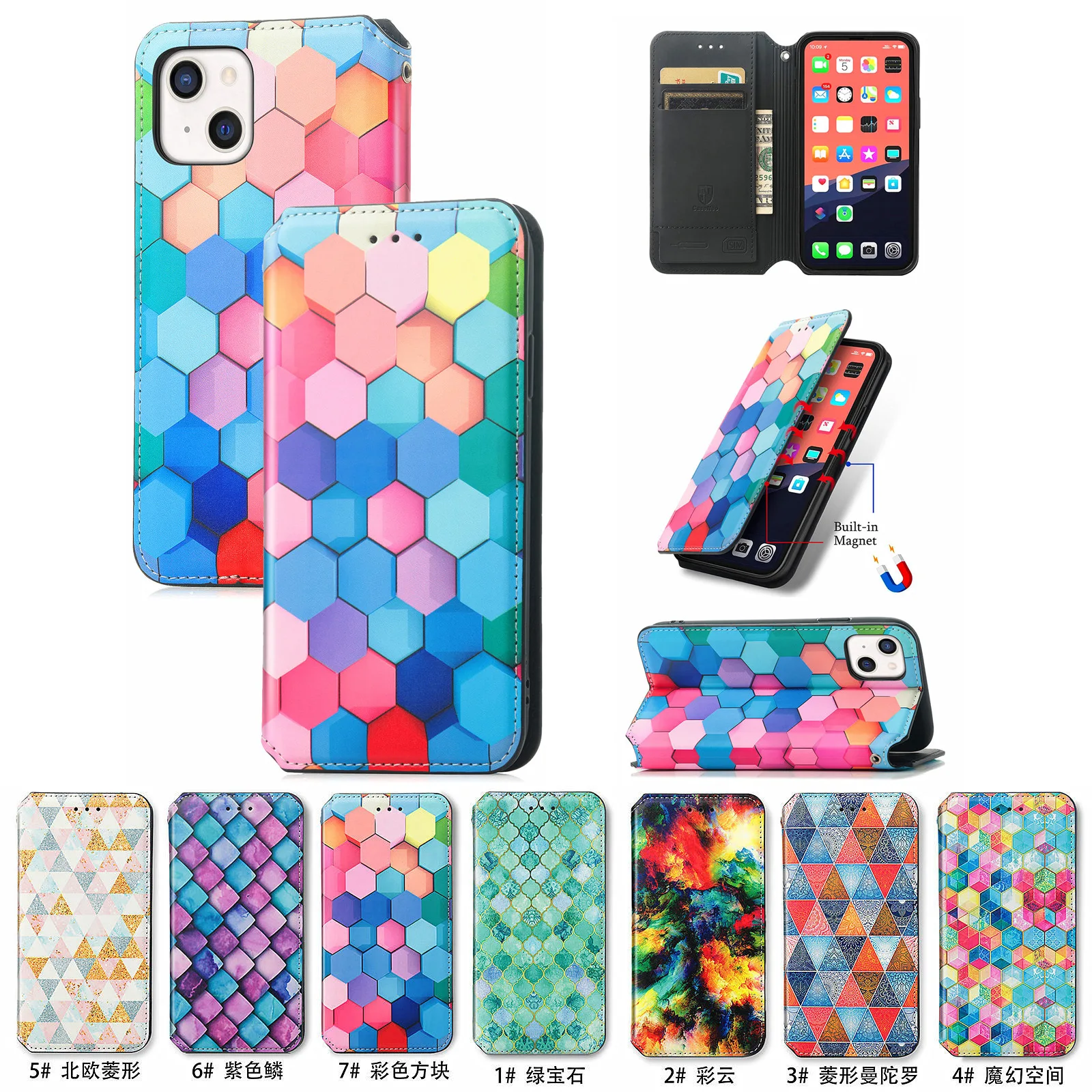 Ausu Zenfone 10 9 8 ZS590KS 가죽 마그네틱 충격 방지 책 커버, 3D 페인트 지갑 플립 케이스, Ausu ROG 폰 6