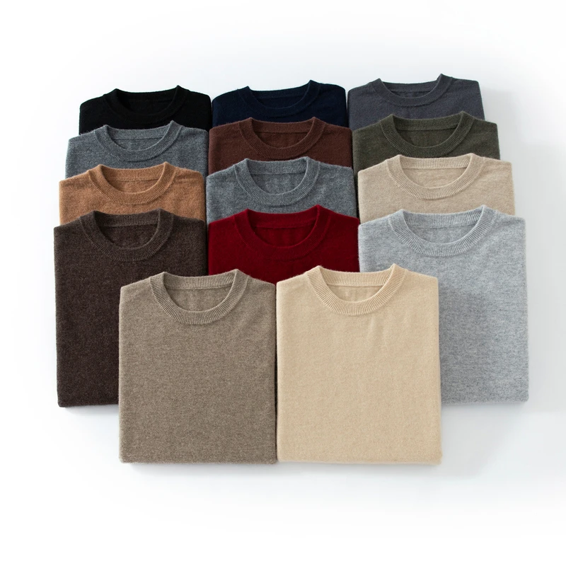 

Осень-зима, мужской пуловер с круглым вырезом, свитер из 100% кашемира, простой базовый трикотаж, кашемировая однотонная одежда, повседневные теплые топы