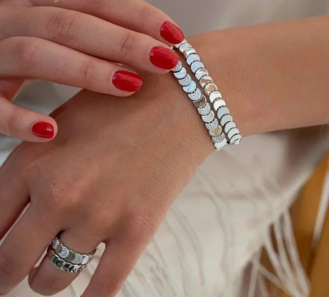 2025 Color Geometric Moon Shaped Bling Cz Link Chain High Polished Shiny Metal Bracelet Necklace Fashion Delicate Women Jewelry