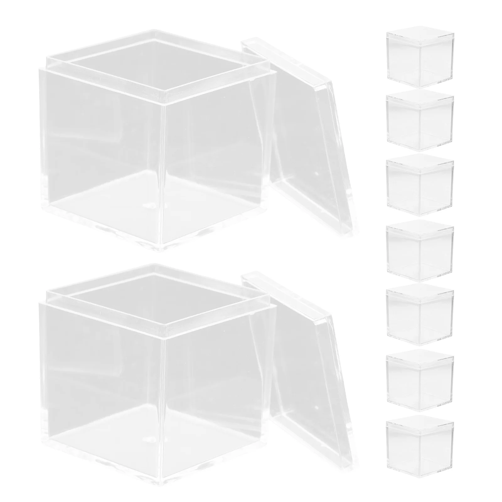 

9 Pcs Small Transparent Box Toy Models Display Case Food Containers with Lids Craft Storage Jewelry Candy Square Bead