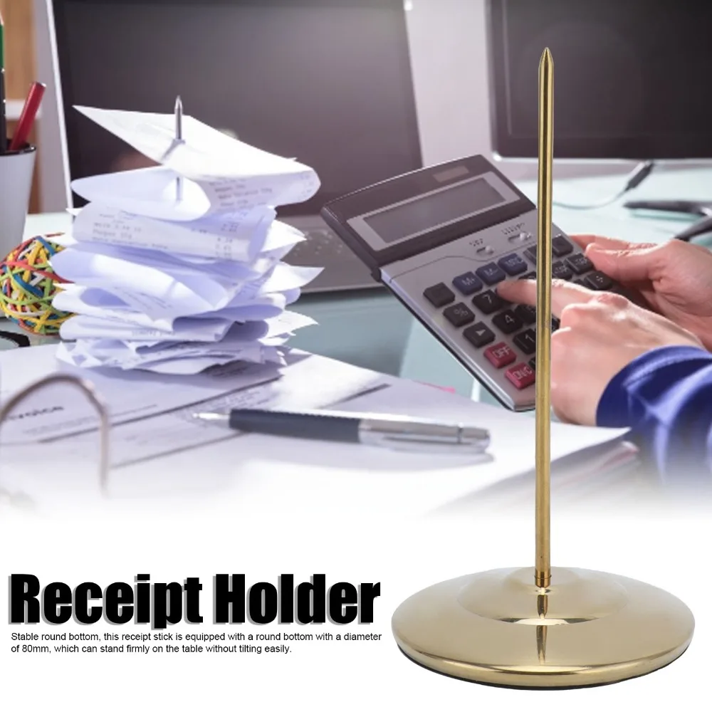 Stainless Steel Receipt Spike Holder Thickened Round Bottom Ticket Stabber Rod Golden Straight Rod Bill Holder Spike view 2
