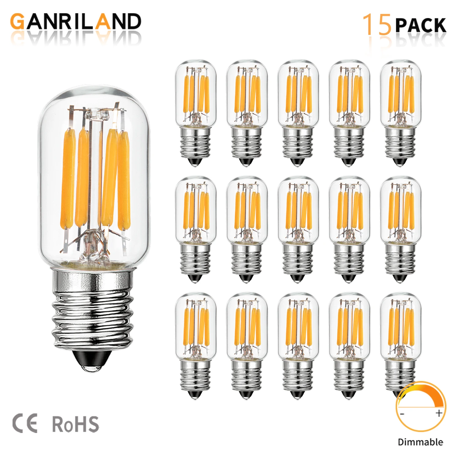 GANRILAND 2W LED Filament Mini Light Bulb Vintage T20 E12 E14 Base Dimmable Tubular Edison Bulb 20W Equivalent Home Indoor Decor