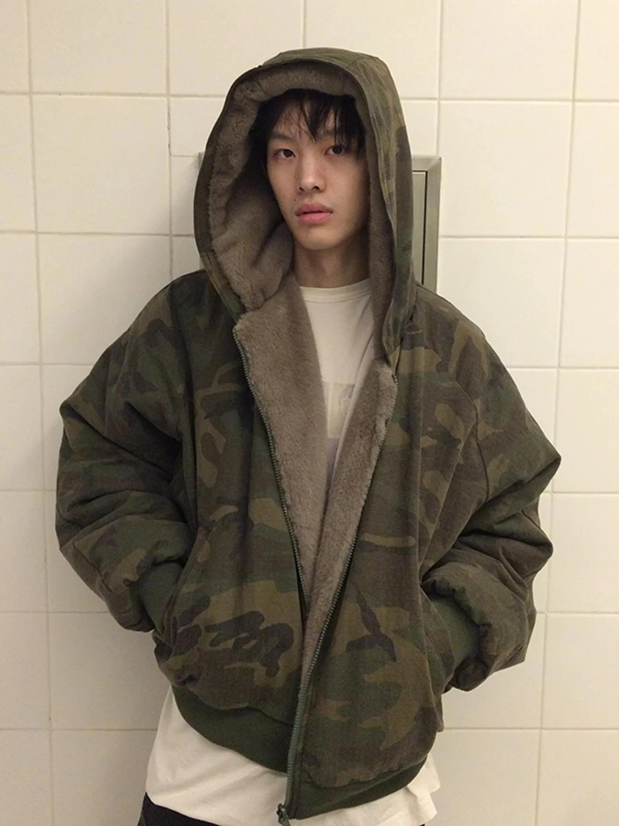 

Мужская камуфляжная хлопковая куртка American Style: теплая зимняя свободная куртка с капюшоном из утолщенного полиэфирного волокна для молодежи, повседневная одежда