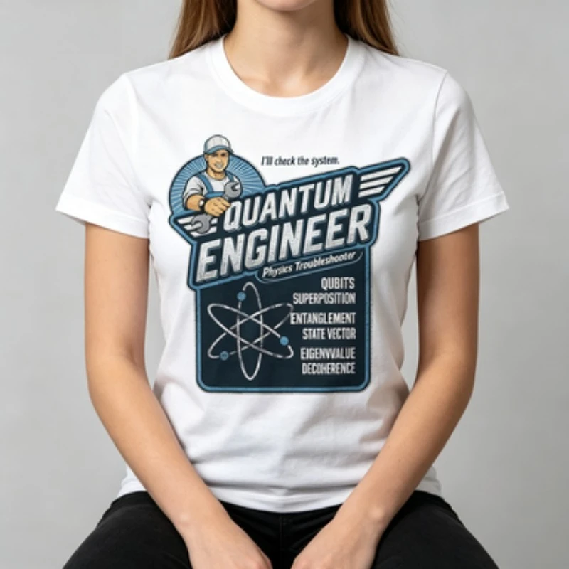 Women Cotton Crew Neck T-Shirt Quantum Engineer Funny Physics Badge Graphic Casual Short Sleeve Tee Gift For Physics