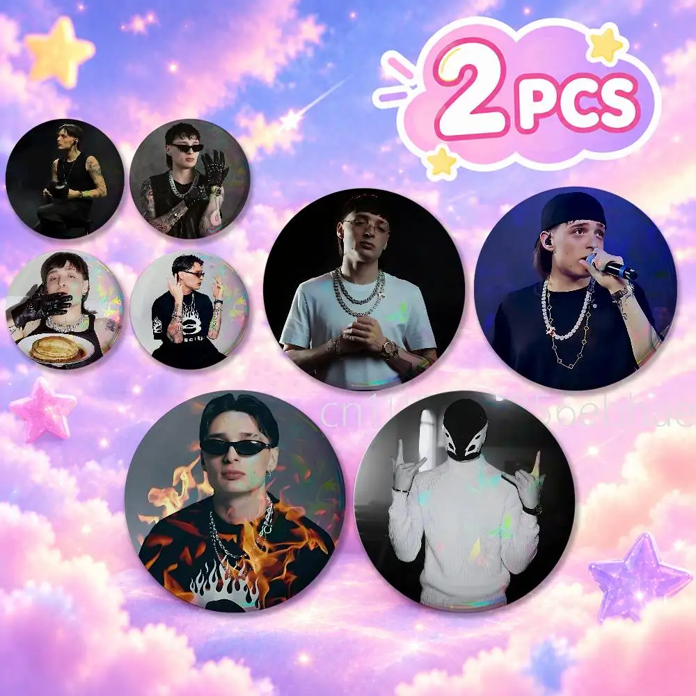 FOR Peso Pluma Round Badge 2Pcs Button Pin Brooch Cosplay Prop Collection Souvenir Bag Ornament