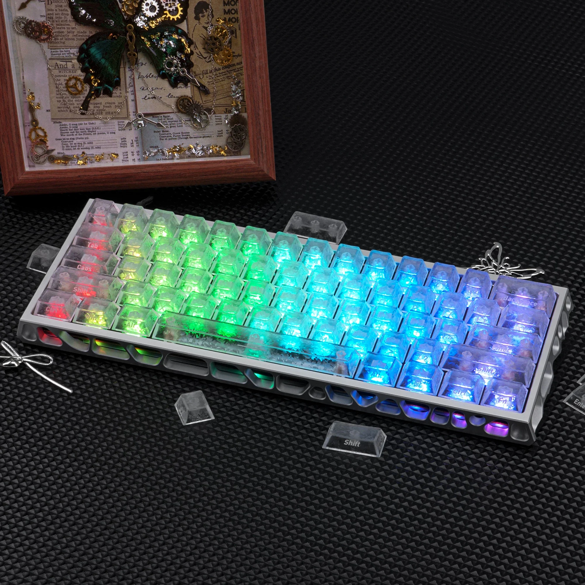 New 130+ Keys Fog White Carbon Fiber Texture Transparent PC Keycaps Double Shot Cherry Profile for Gateron Mechanical Keyboard