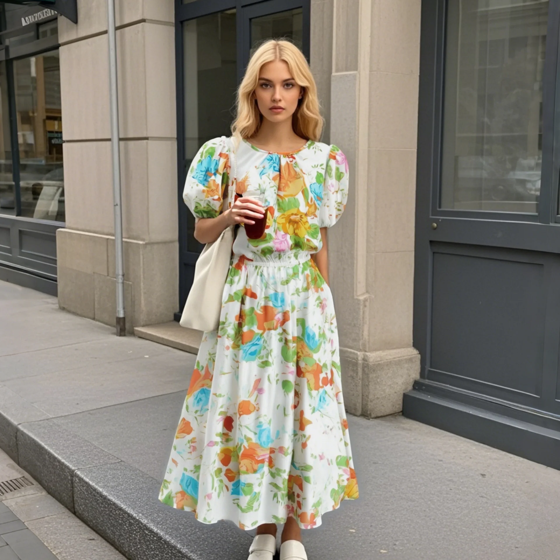 

PB&ZA 2025 Women's Short - Sleeve Cropped Floral - Print Top and High - Waisted Flared Skirt Set for a Stylish and Vivid Look