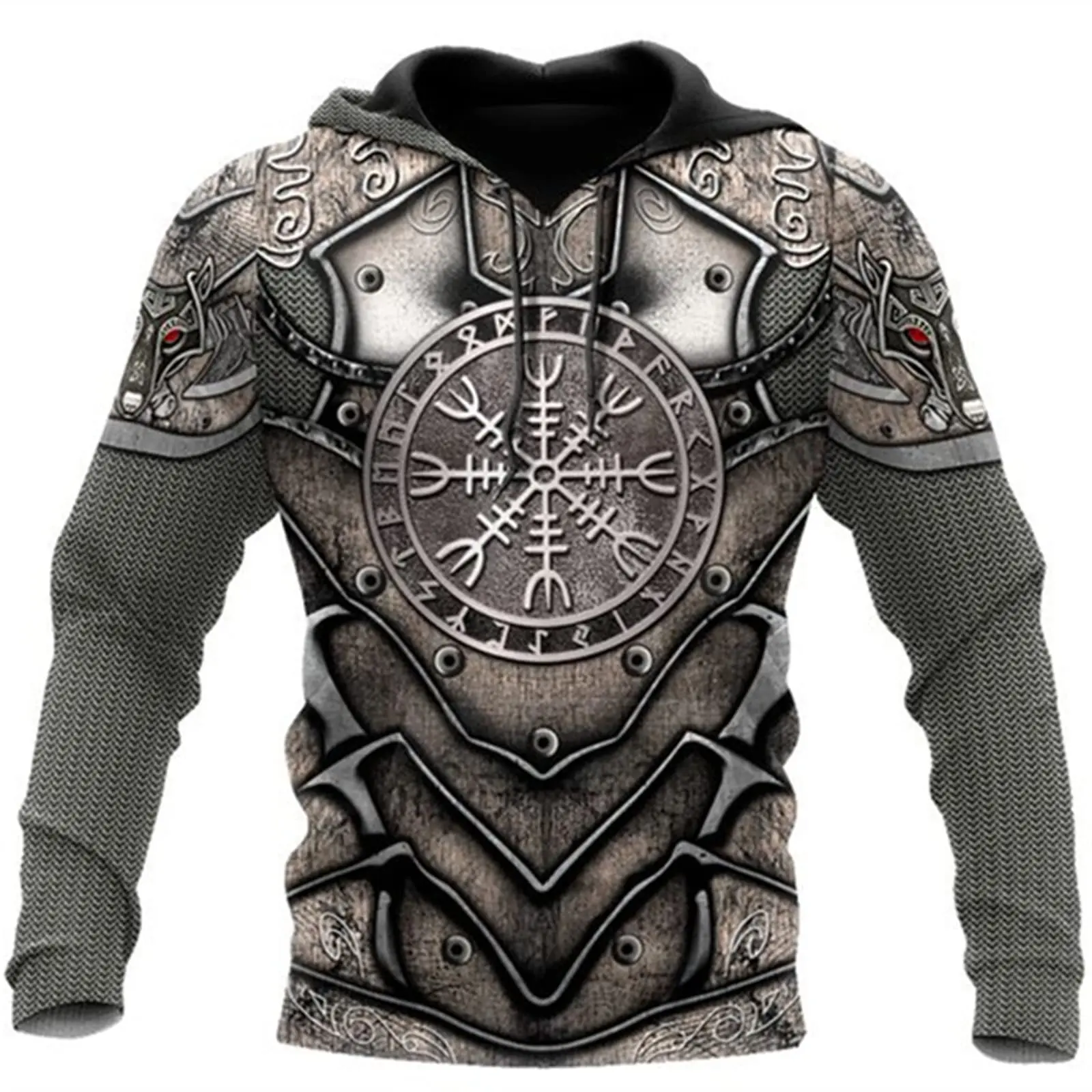 Novel Hoodie Fashionable Viking Tattoo 3D Printed Pullover Long Sleeved Sportswear jacket, Top Street Wear