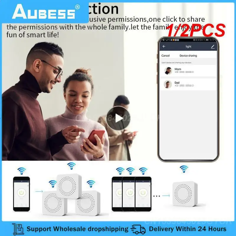 สมาร์ทสวิตซ์ Wifi ขนาดเล็ก1/2ชิ้นตัวจับเวลาควบคุมรีโมทแอปปรับปรุงบ้านรีเลย์2ทางทำงานร่วมกับ aleax ในบ้าน