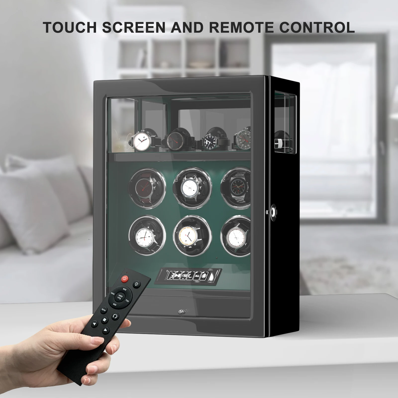 Разблокировка по отпечатку пальца намотка для часов Автоматическое вращение умный пульт дистанционного управления Сенсорный экран коробка для часов 6 коробка для хранения часов