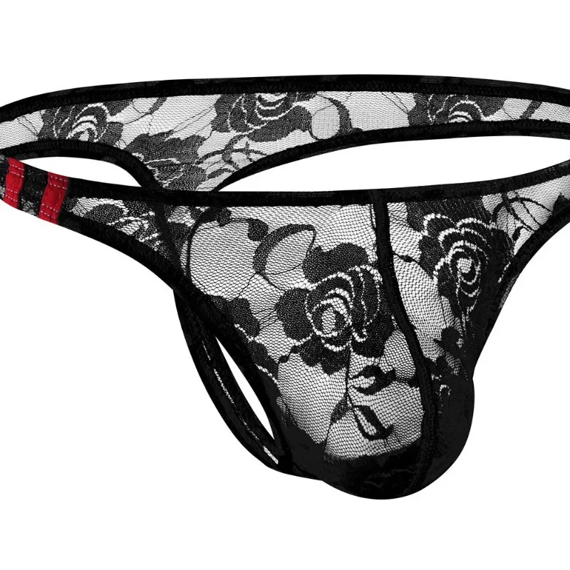 

Floral Lace Lingerie Panties Men Sexy Low Waist T-Back Thong G-String Breathable Elastic Soft Panties Gay U Convex Underpant