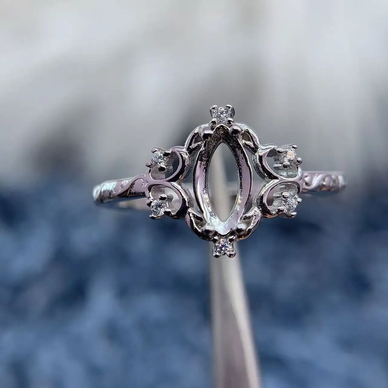 

MeiBaPJ Inlay Horse Eye Shape 4*8mm S925 Fine Silver DIY Ring Setting Diamond For Womens Gift Charm Versatile Jewelry Wholesale