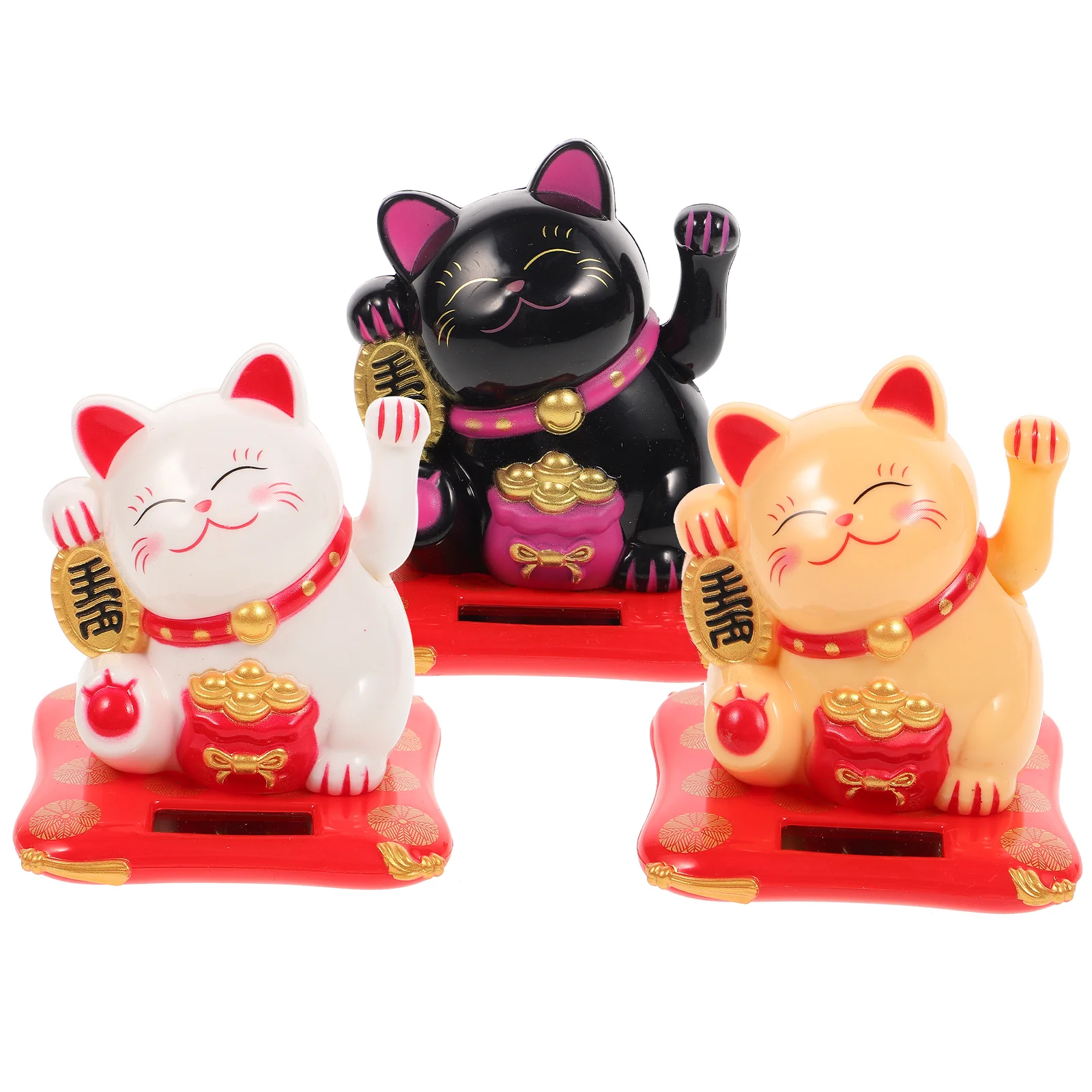 3 Pcs Chinese Waving Cat Wealth Welcoming Decor Lucky Ornament Figurines Statue Solar Car