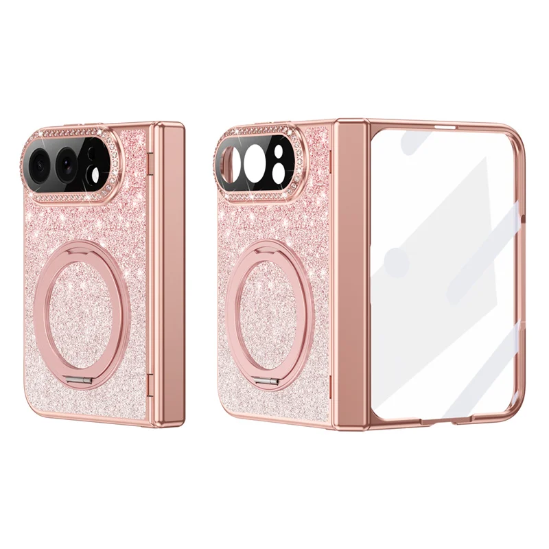 For iPhone Duo Glitter Phone Case Magnetic Wireless Charger Metal 360° Rotating Bracket For Magsafe Screen Protect Film Cover