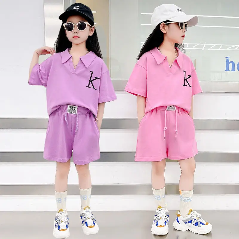 

Fashion Girls Clothes Sets Summer 2023 Kids Sport Short Sleeve Shirts + Pants 2PCS Children Clothing Suits Teen 8 10 12 14 Year