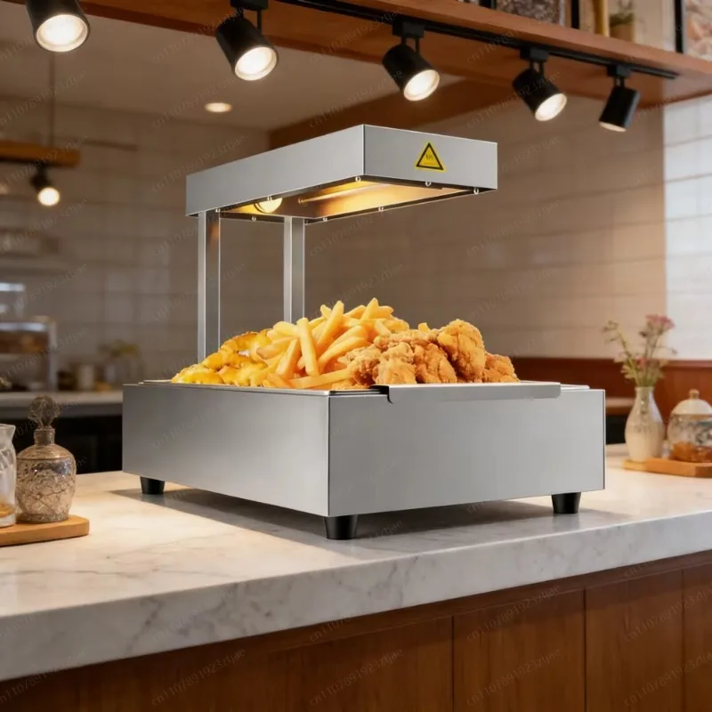 

Commercial Hot Food Display Warmer with Heating Lamp Stainless Steel Food Holding Station for Buffet