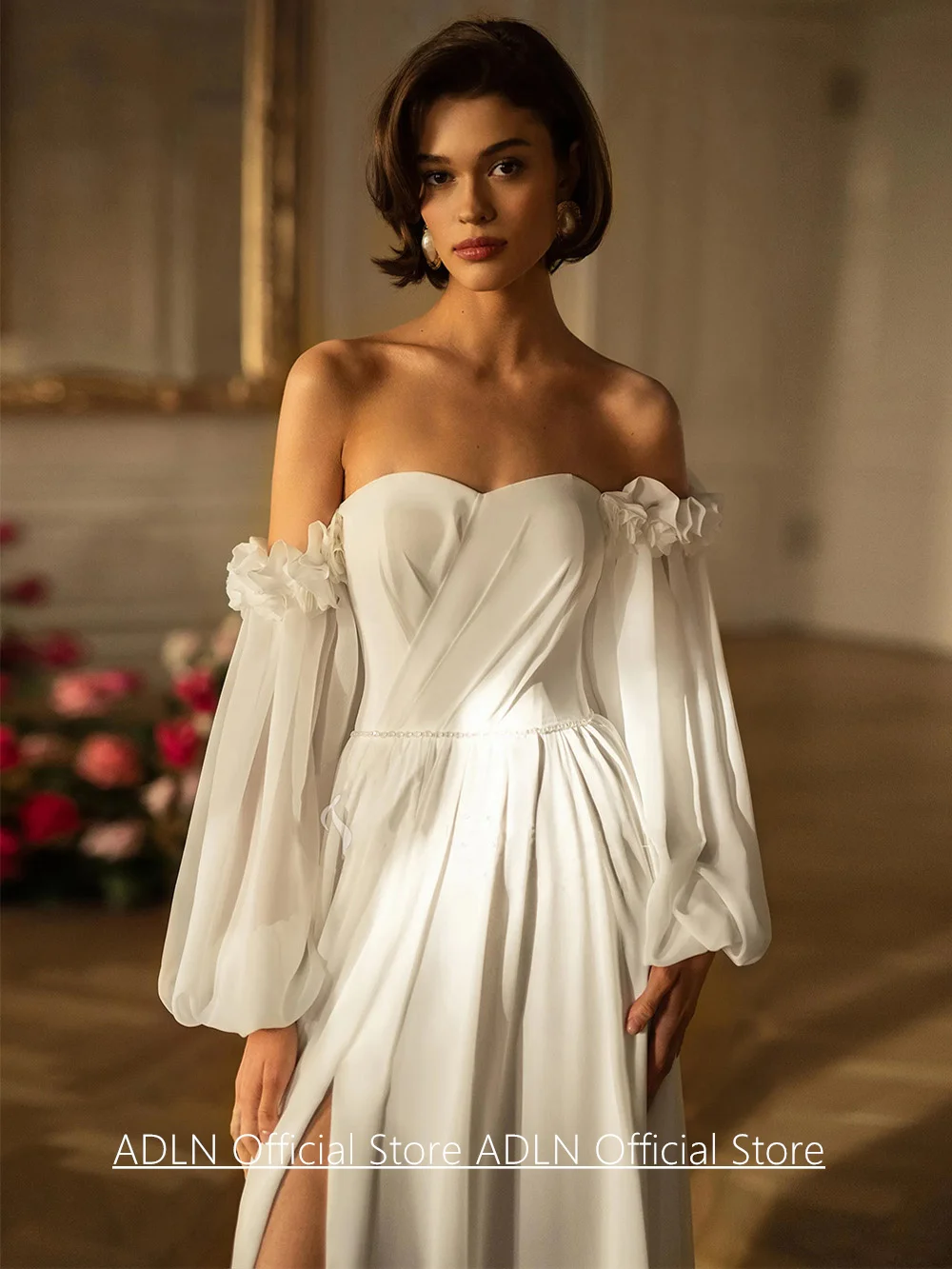 Semplice abito da sposa estivo personalizzato con scollo a cuore maniche a sbuffo fiori piega una linea corsetto abito da sposa Vestido De Noiva
