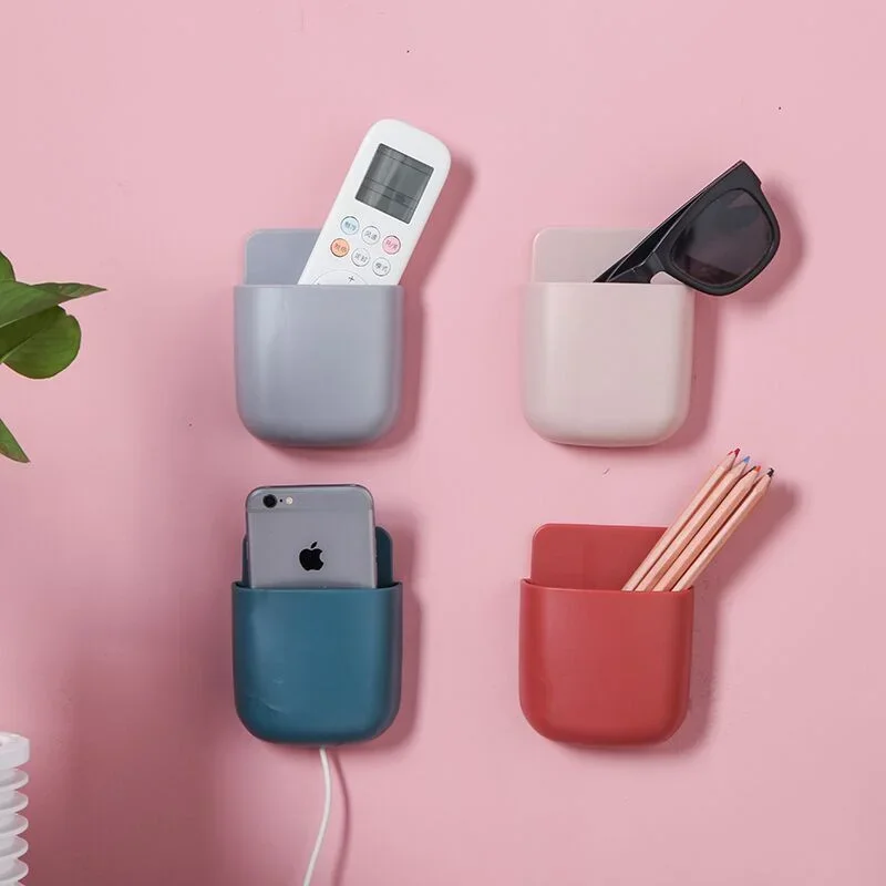 Home Office Wall Mounted Self-adhesive Storage Box for Air Conditioner TV Remote Control Mobile Phone Holder Pen Organizer