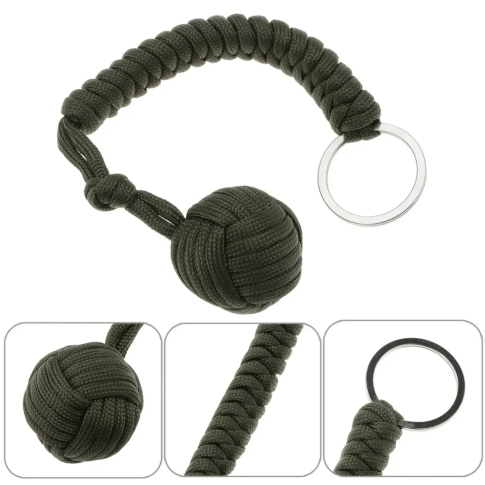 Outdoor Security Protection Black Monkey Fist Steel Ball for Girl Bearing Self Defense Lanyard Survival Key Chain Broken Windows