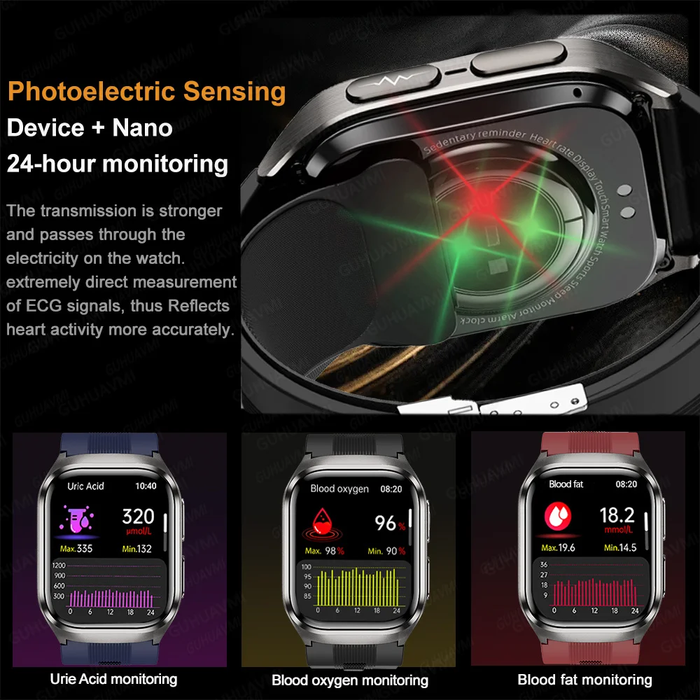 New Air Pump Blood Pressure Measure Smart Watch Men Micro Physical Examination Reduce three highs Airbag Smart Voice Call Watch