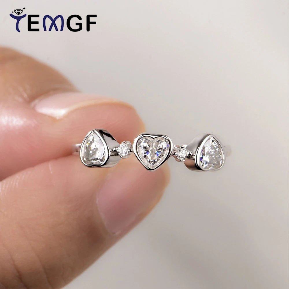 

Кольцо TEMGF с муассанитом в форме сердца, 4 мм, серебро 925 пробы, обручальное свадебное кольцо с 3 камнями, сверкающие ювелирные украшения для женщин с сертификатом