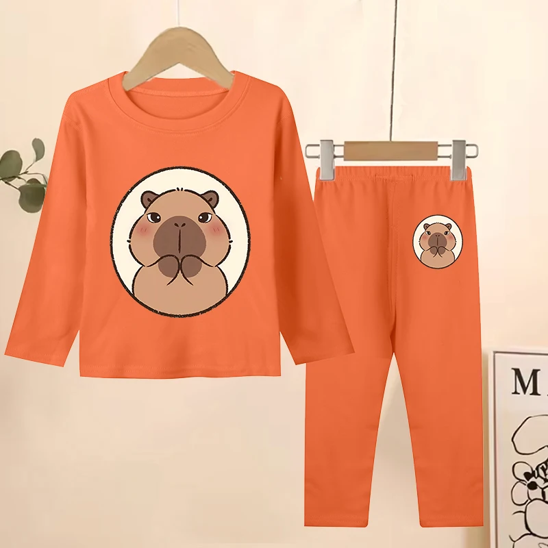 

Новые детские пижамные комплекты с капибарой, одежда для сна с героями мультфильмов для девочек и мальчиков, одежда с длинными рукавами, детская ночная рубашка, теплая домашняя одежда, ночная рубашка, подарки