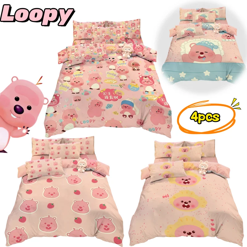 loopy bed four-piece set creative high-value cartoon DIY print cute girl's heart home bedroom dormitory bed sheets quilt cover