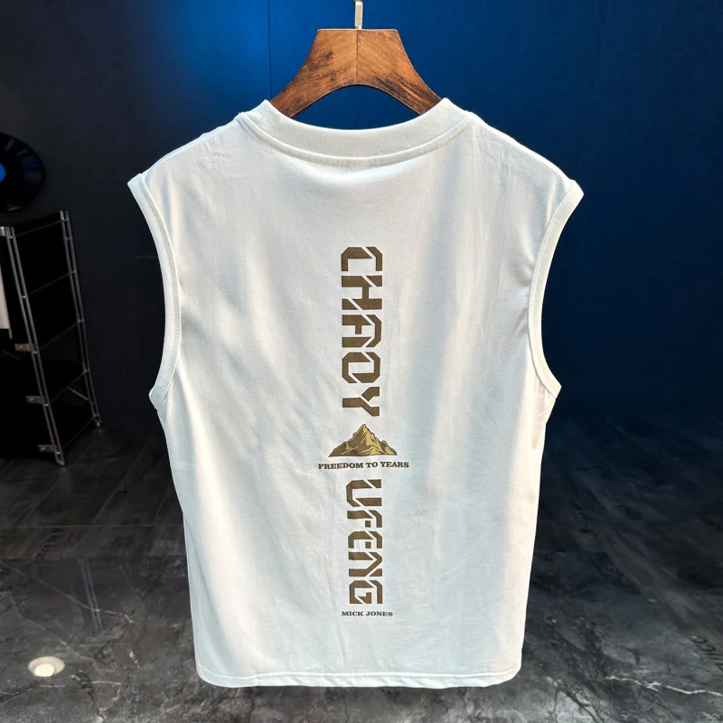 

Summer new American vest men's thin loose print round neck letter sports fitness sleeveless T-shirt