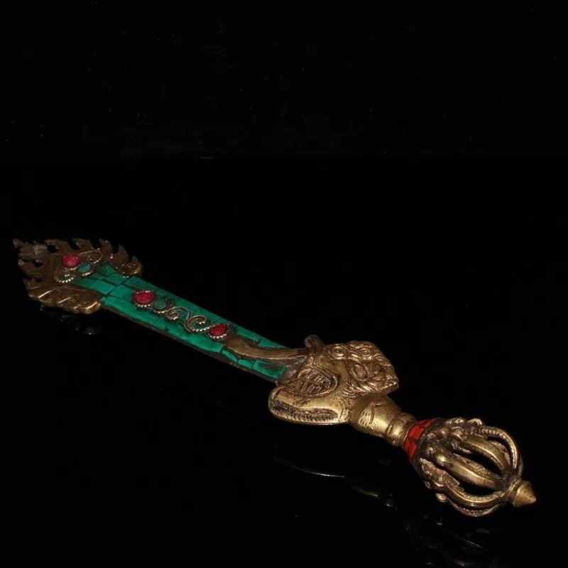 Old Tibet Tibetan Buddhist Turquoise Bronze Manjushri Wisdom Sword Vajra Dorje Ritual Items Buddhist Table Decorations