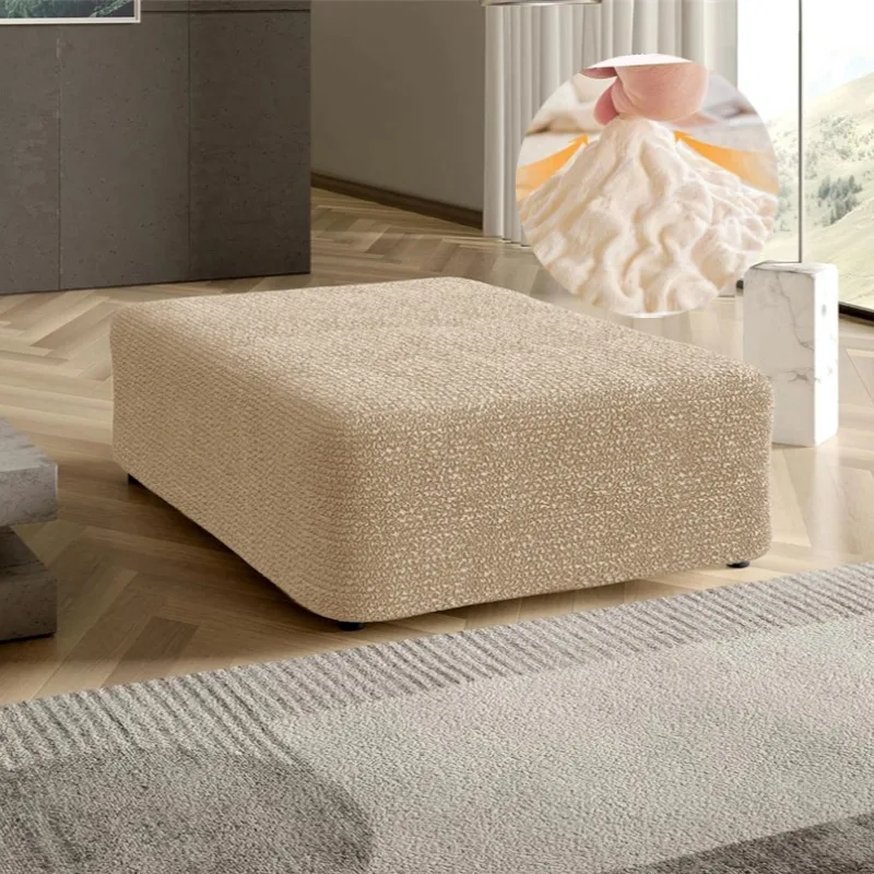 1Pc Seersucker Ottoman Cover Solid Color Stretch Footrest Slipcover All-inclusive Dust-proof Square Stool Cover for Living Room