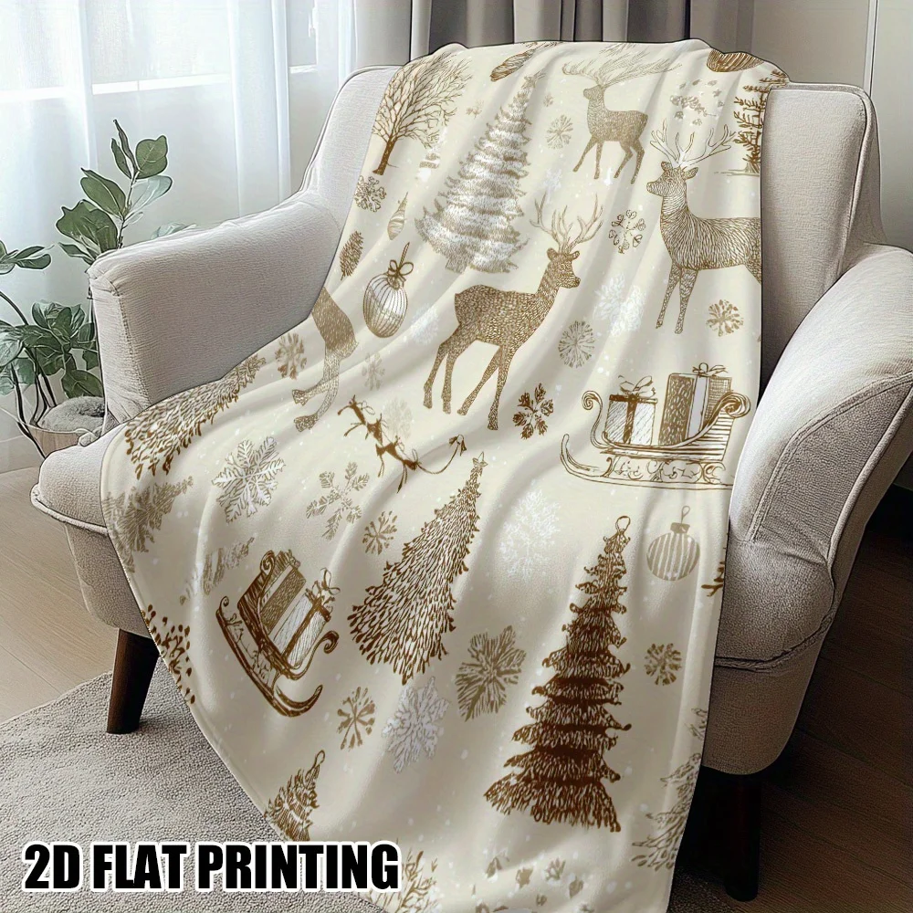 [بطانية عيد الميلاد فائقة النعومة] قطعة واحدة من بطانية عيد الميلاد الفاخرة فائقة النعومة - مشاهد الشتاء العتيقة مع الرنة ورقائق الثلج