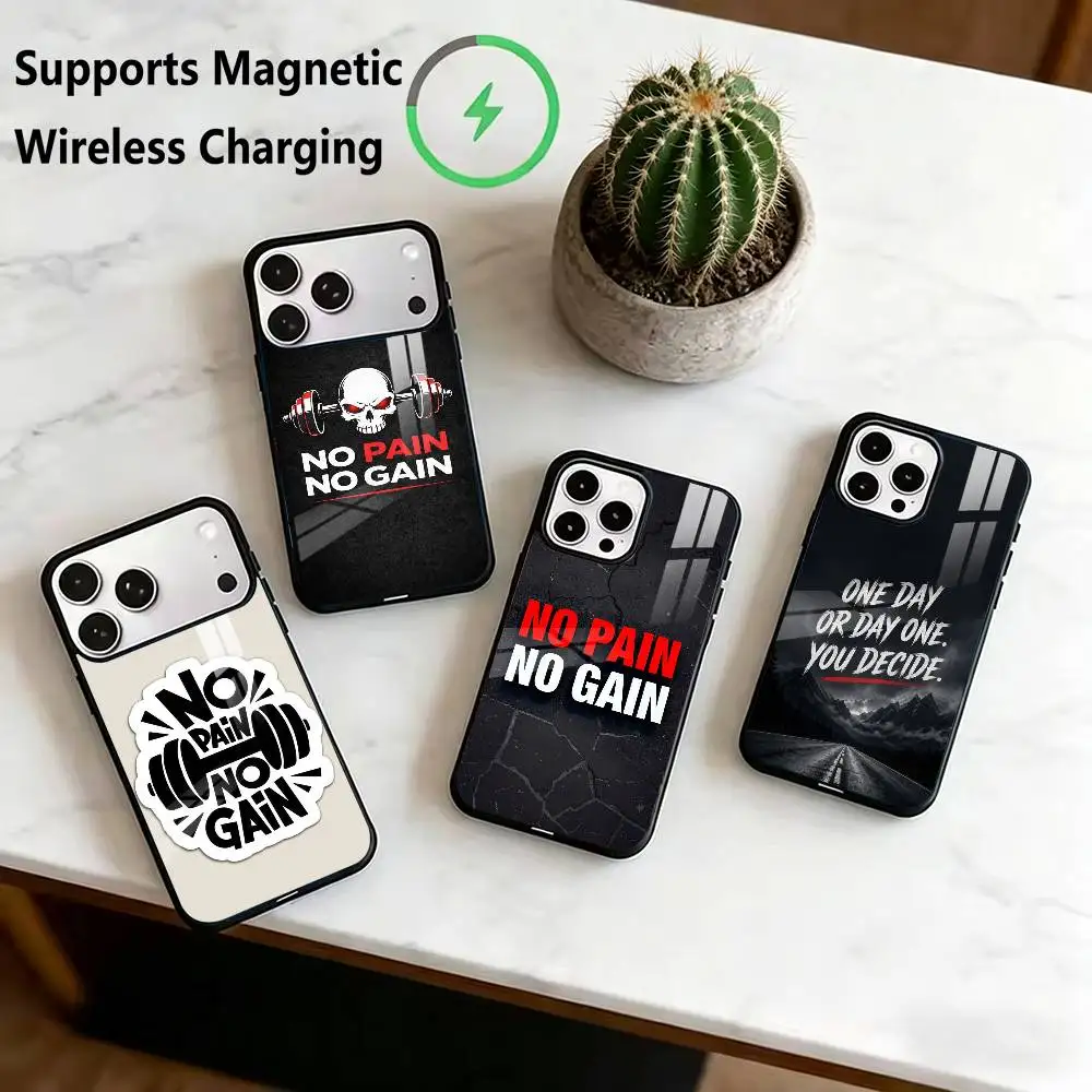 

No Pain No Gain G-Gym Phone Case For iPhone17,16,15,14,13,12,11 Plus,Pro Allows magnetic wireless charging