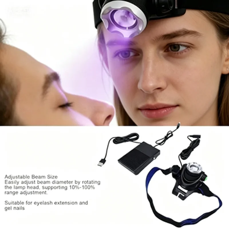 New Spotlight Head-mounted 5W Eyelash Grafting Extension Nail Beauty with Foot Pedal Ultraviolet UV Cure Lamp 1/2 bottle glue