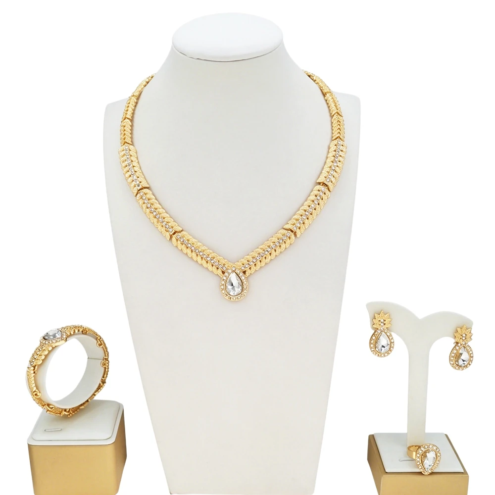 

New Women's Exquisite Jewelry Set Wholesale 18K Gold Plated Dubai Fashion Jewelry Wedding Party Accessories